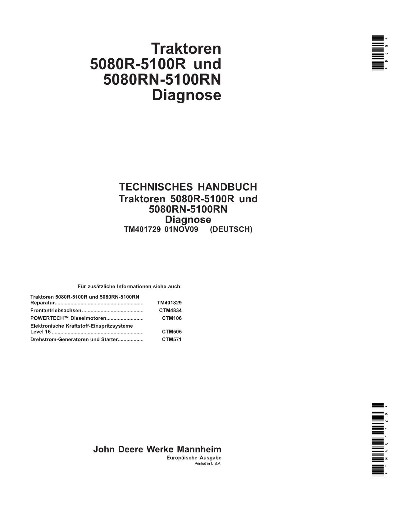 JOHN DEERE 5080R 5090R 5100R TRAKTOR DIAGNOSE REPARATURHANDBUCH