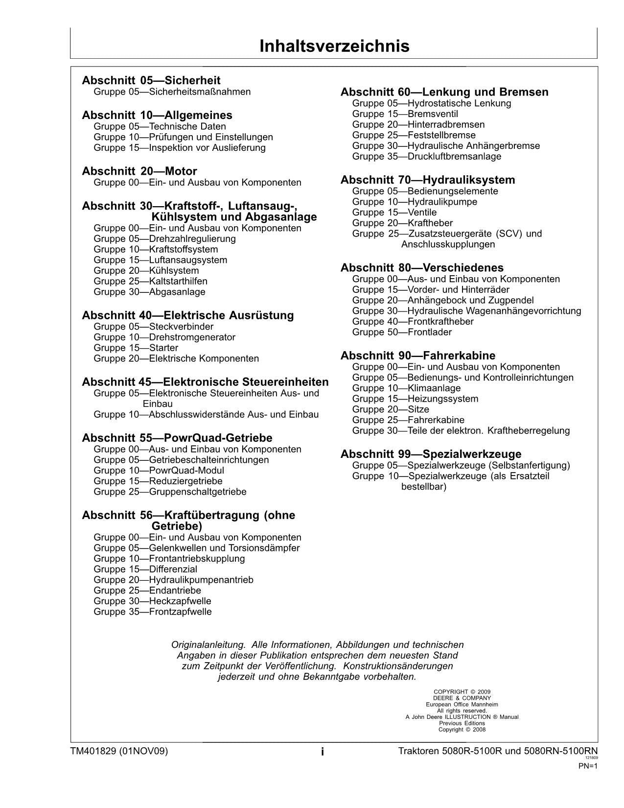 John Deere 5080R 5090R 5100R 5080RN 5090RN 5100RN TRAKTOR REPARATURHANDBUCH