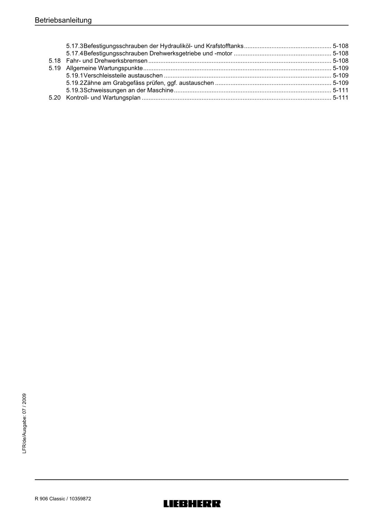 Liebherr R906 Classic Hydraulikbagger Betriebsanleitung Wartungsanleitung
