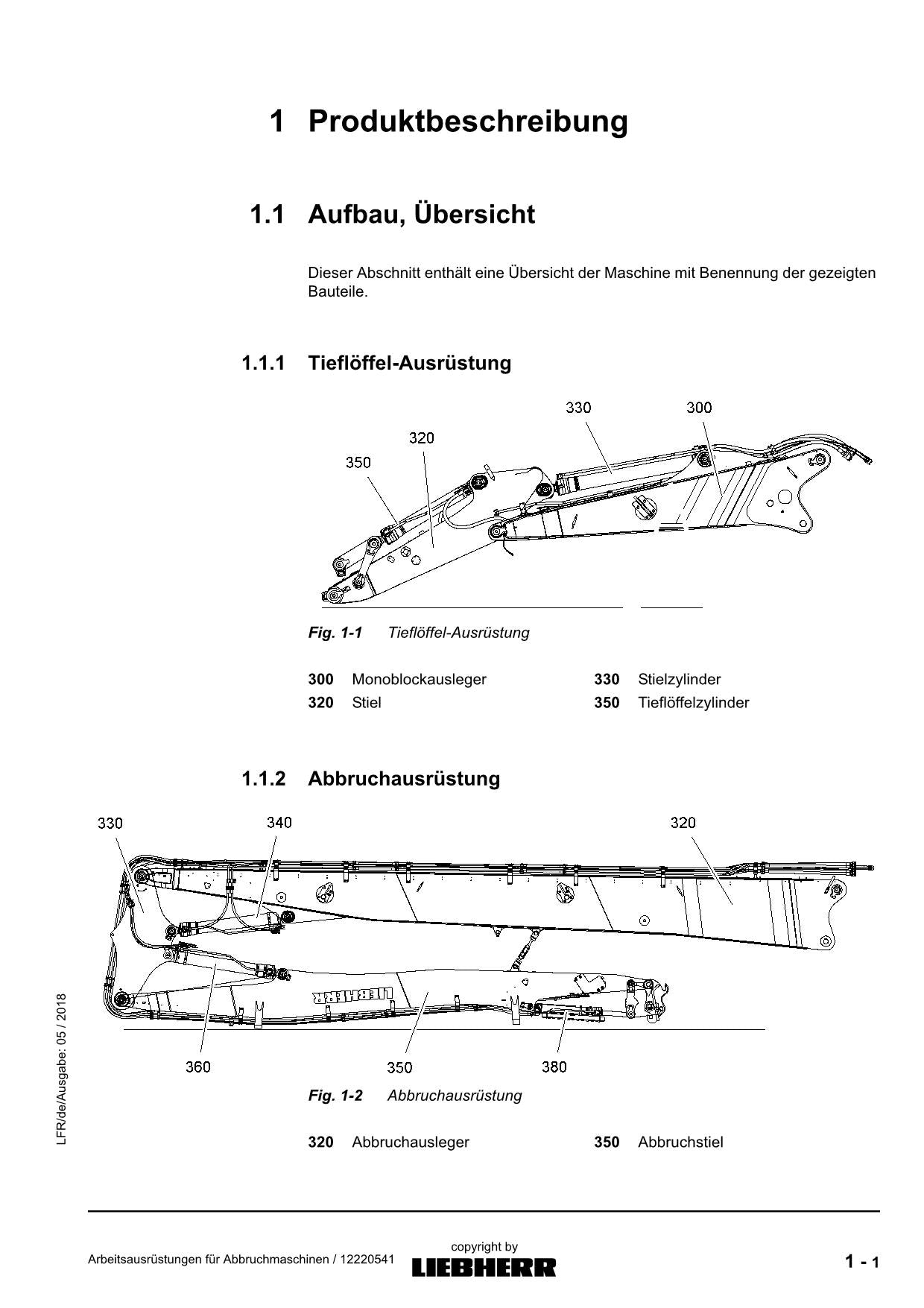 Liebherr R954C Abbruch Arbeitsausrüstungen Abbruchmaschinen Betriebsanleitung