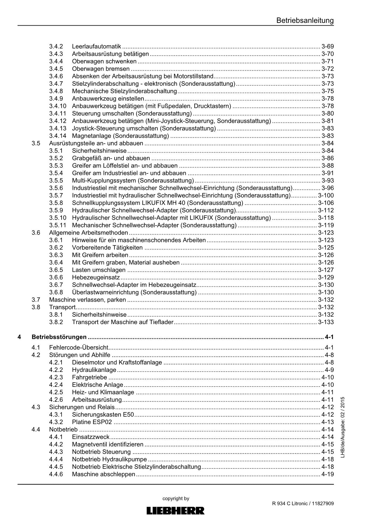 Liebherr R934 C Litronic Umschlaggerät Betriebsanleitung