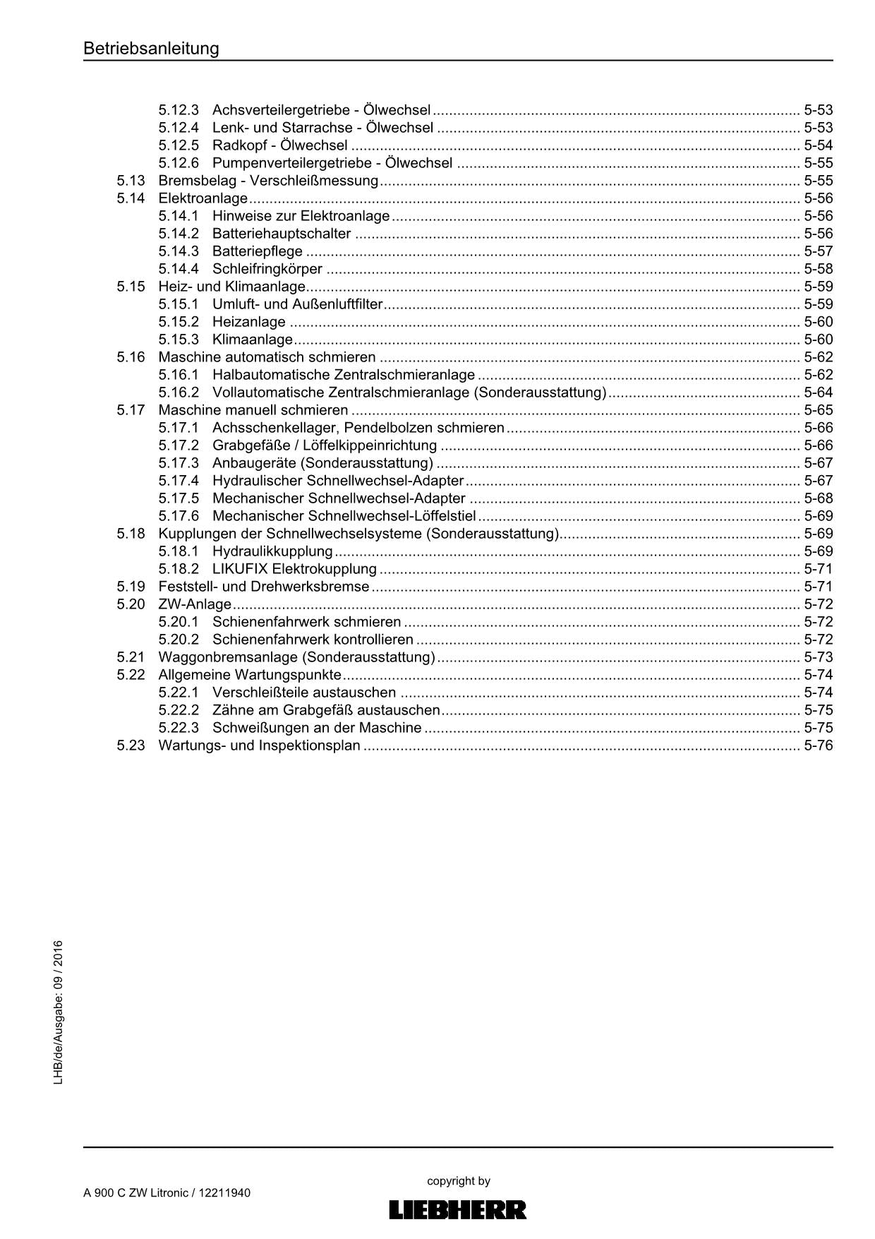 Liebherr A900 C ZW Litronic Hydraulikbagger Betriebsanleitung ser 64850