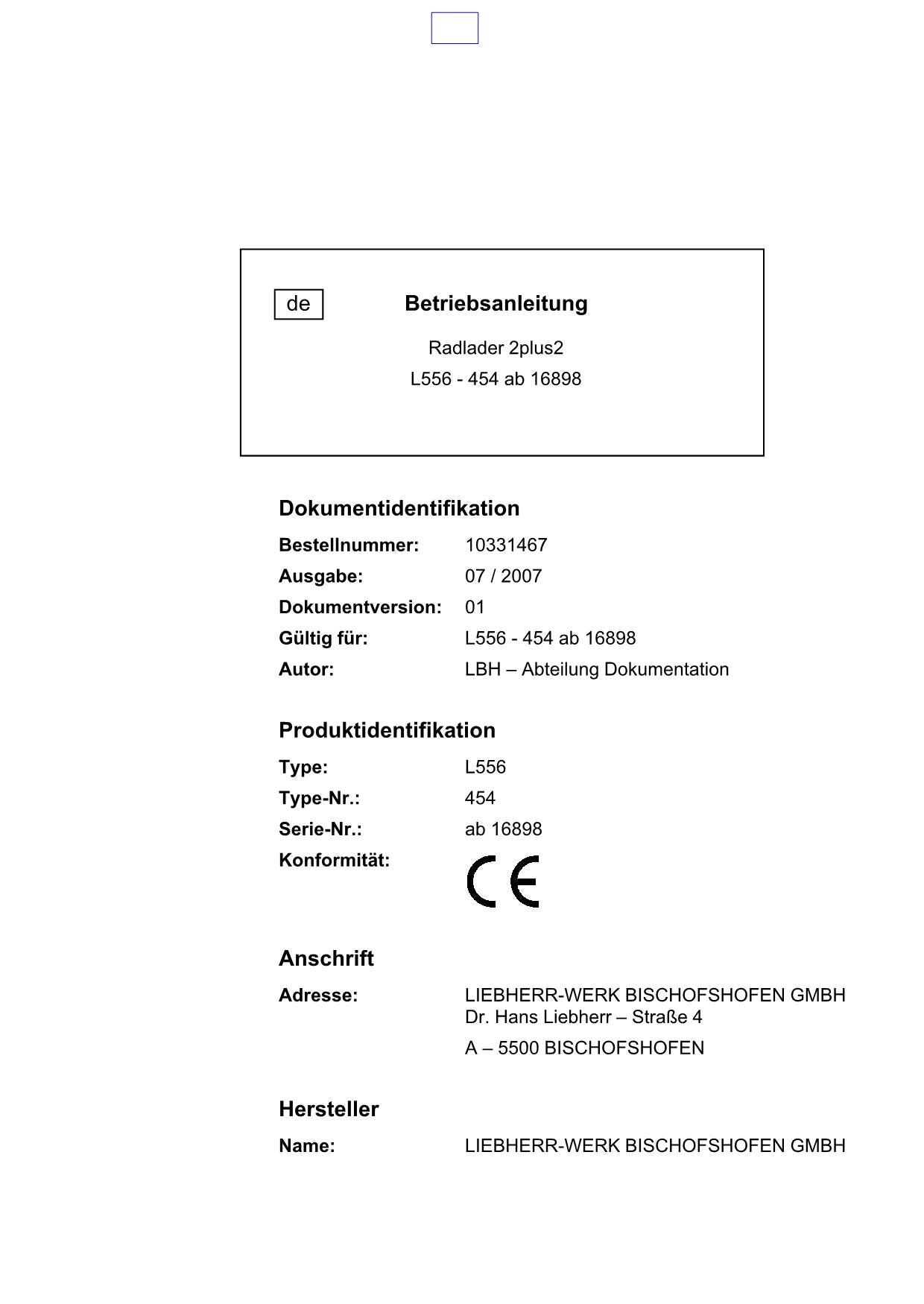 Liebherr L556 Radlader Betriebsanleitung ser 16898