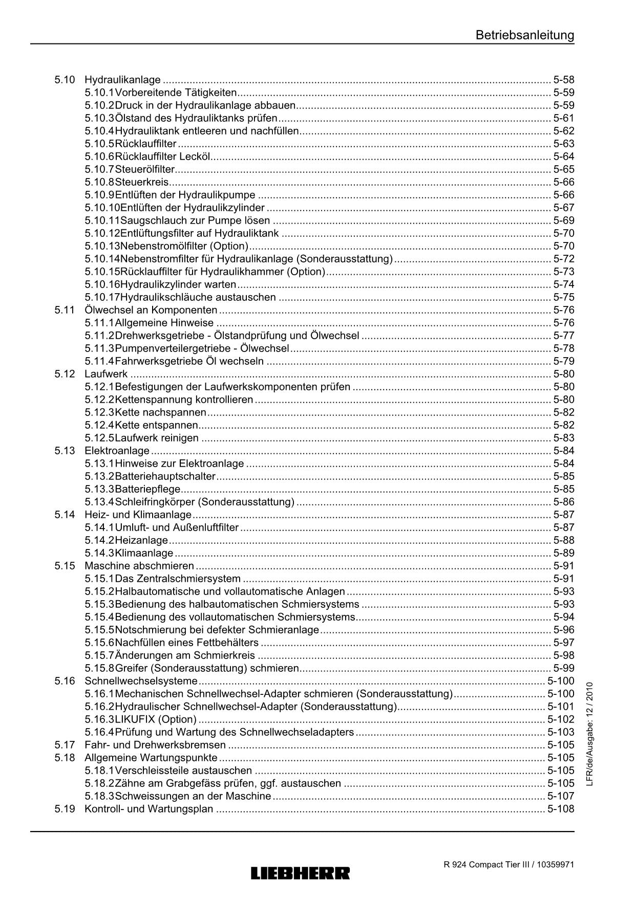 Liebherr R924 CompacTTieRIII Hydraulikbagger Betriebsanleitung ser 27686