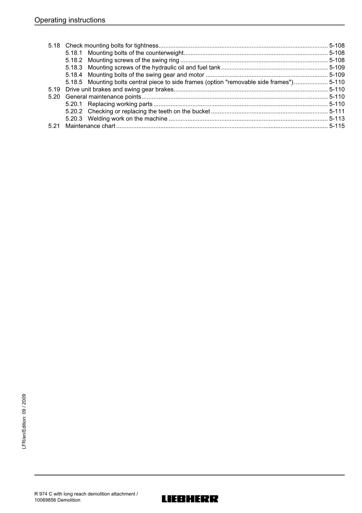 Liebherr R974 C Excavator Demolition Operators manual serial 21846