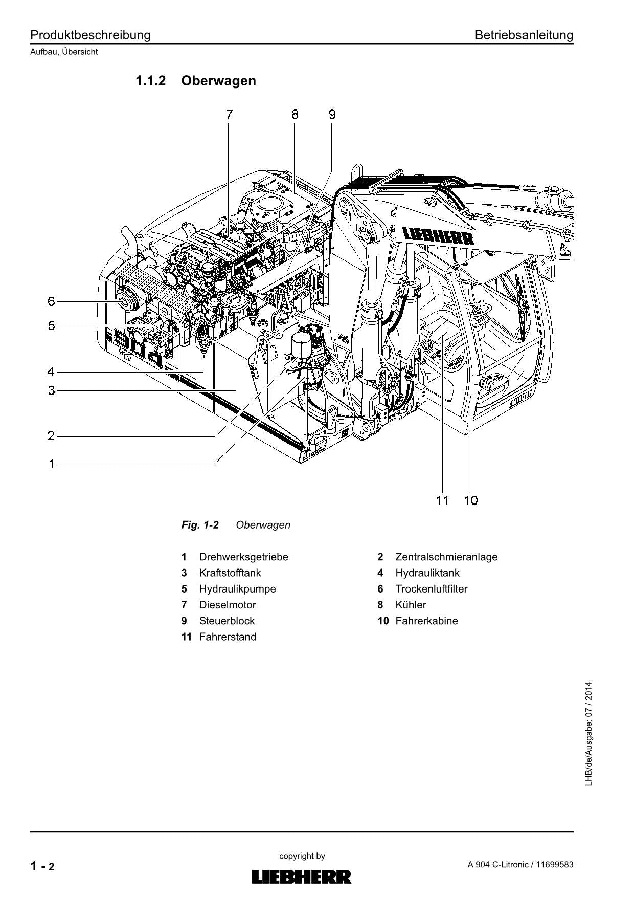 Liebherr A904 C-Litronic Hydraulikbagger Betriebsanleitung 11699583