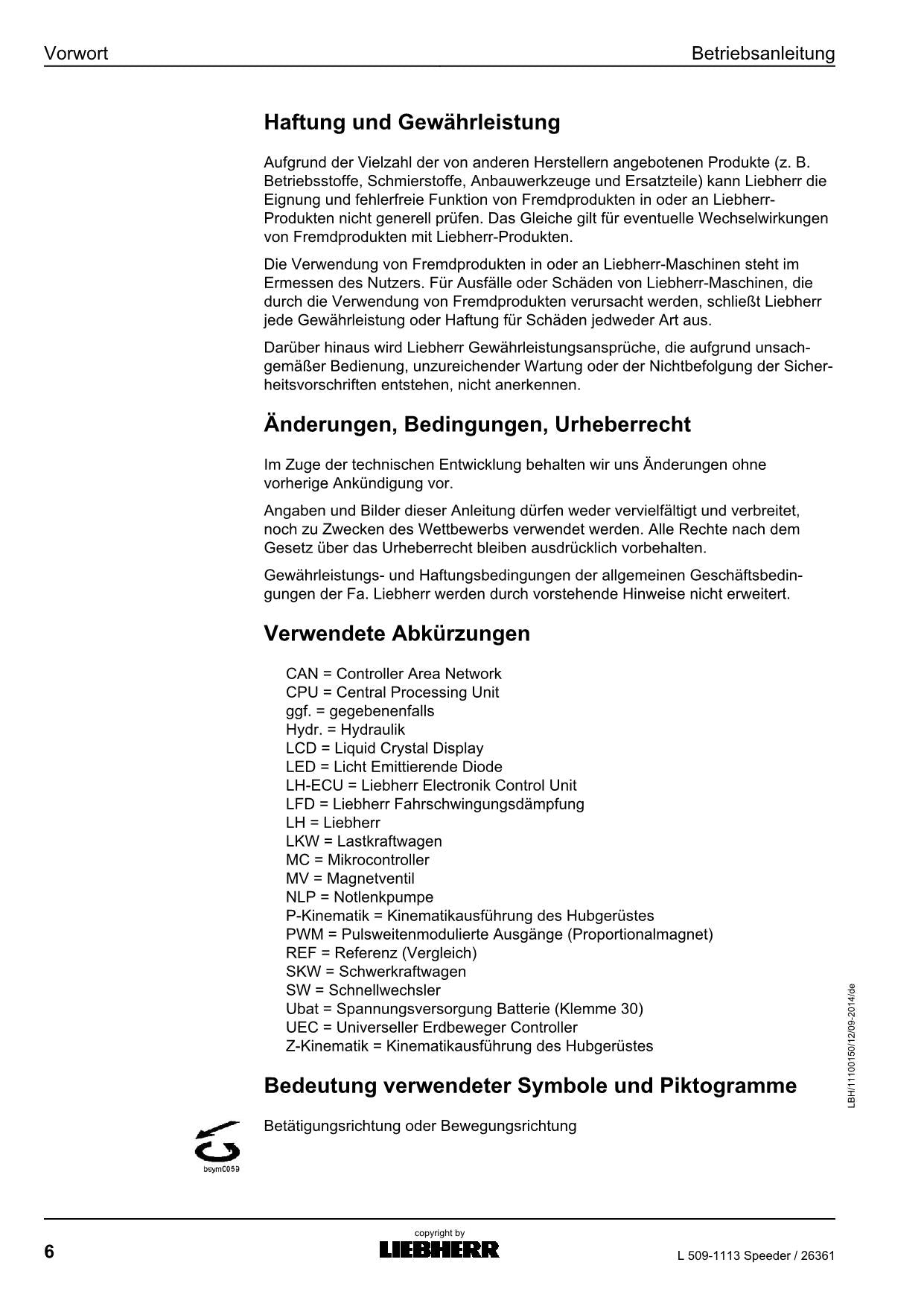 Liebherr L509 Speeder Radlader Manuel d'instructions