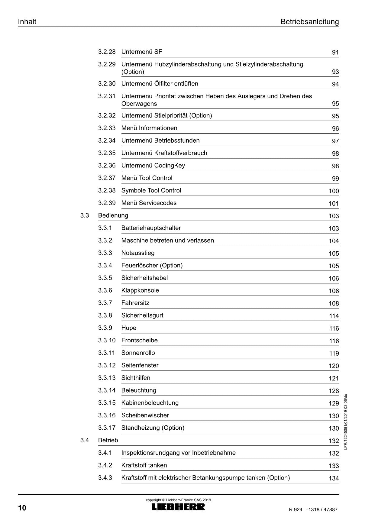 Liebherr R924 Hydraulikbagger Betriebsanleitung ser 47887