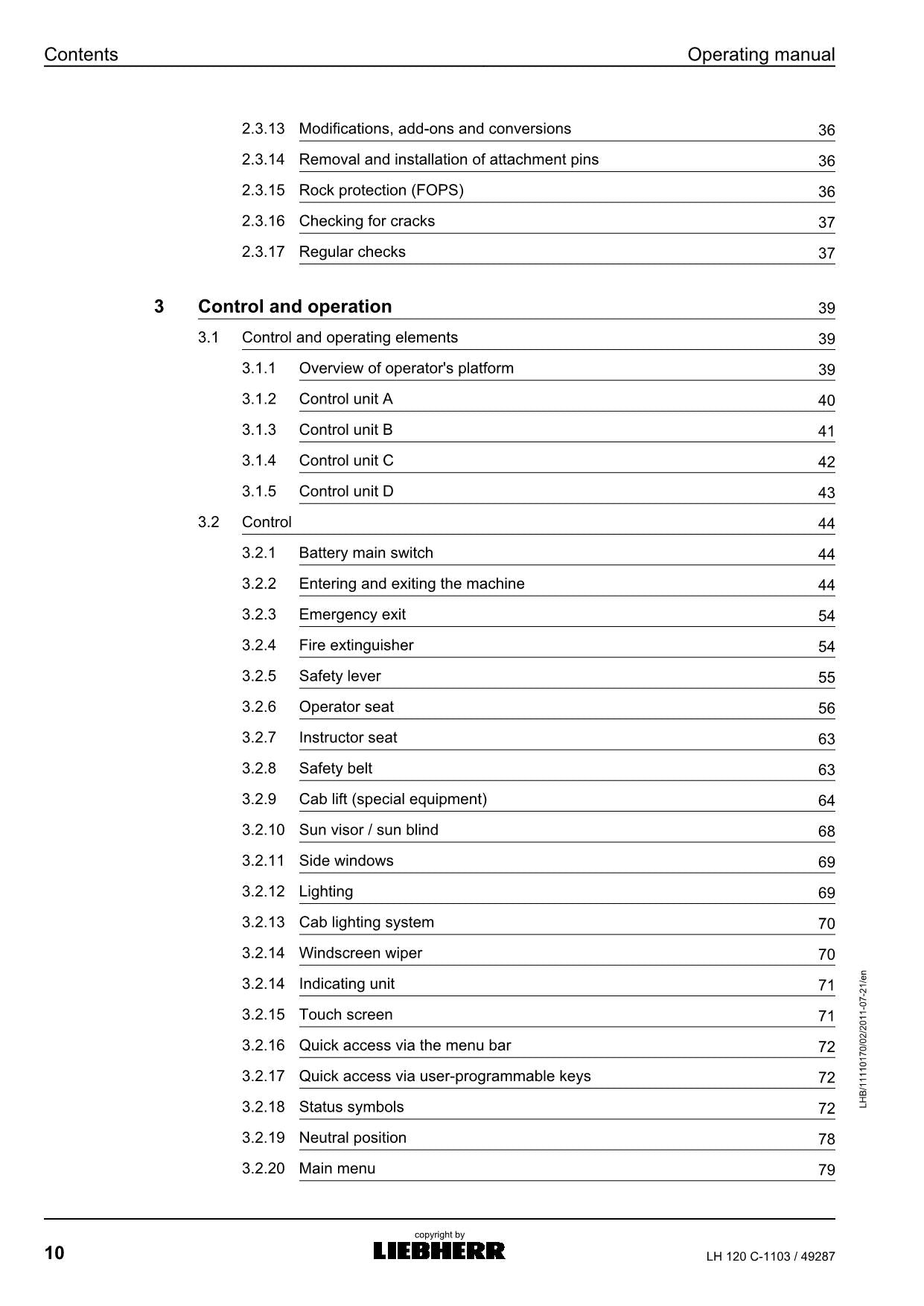 Liebherr LH120 C Excavator Operators manual