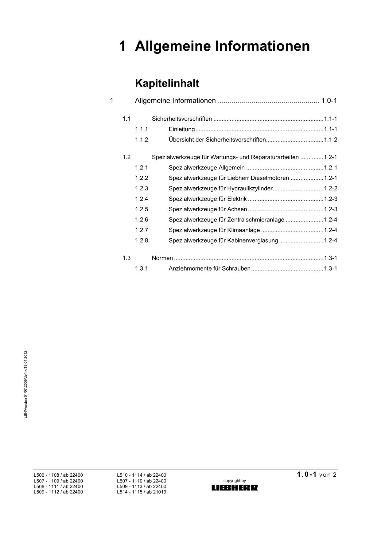 Liebherr L506 L507 L508 L509 Stereo Stufe 3A Radlader Reparaturhandbuch