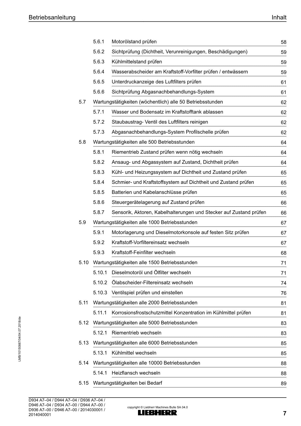 Liebherr D934 D944 D936 D946 D934 D944 D936 D946 Dieselmotor Betriebsanleitung