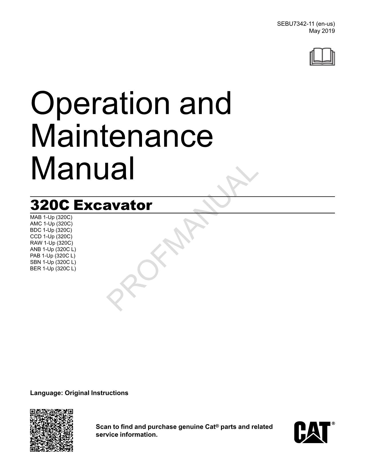 Manuel d'entretien de l'opérateur de la pelle Caterpillar 320C SEBU7342