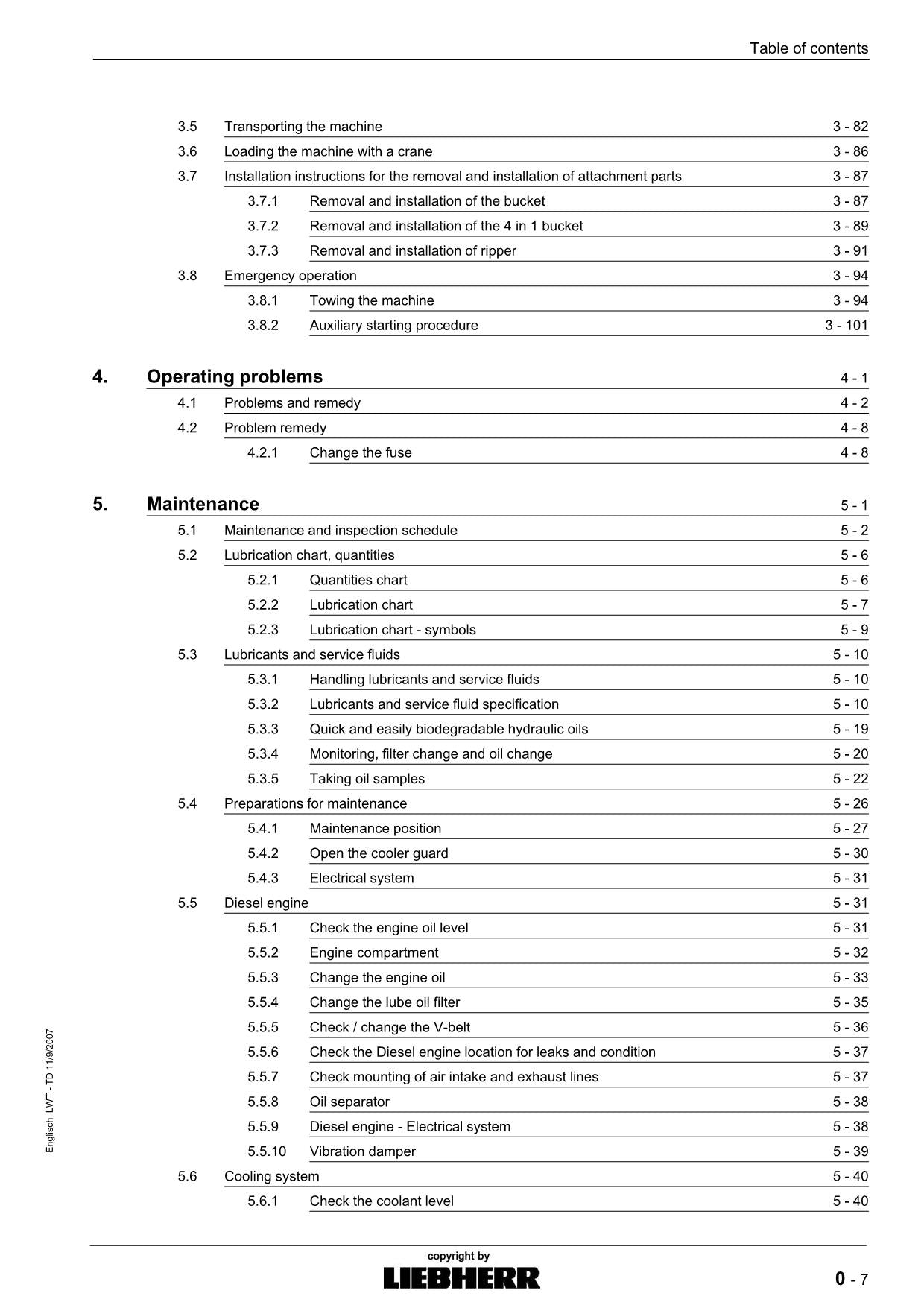 Manuel d'utilisation de la chargeuse sur chenilles Liebherr LR624, numéro de série 8957