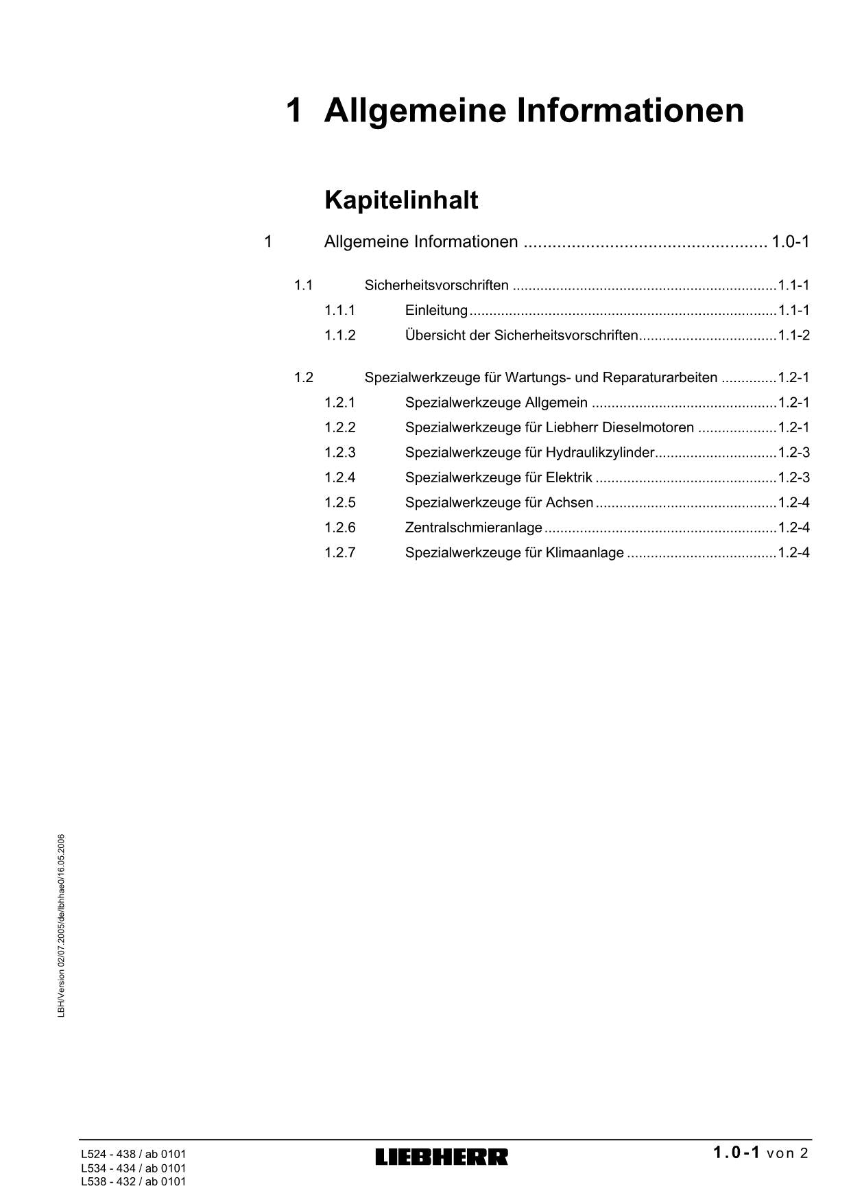 Liebherr L524 L534 L538 Radlader Reparaturhandbuch Werkstatthandbuch