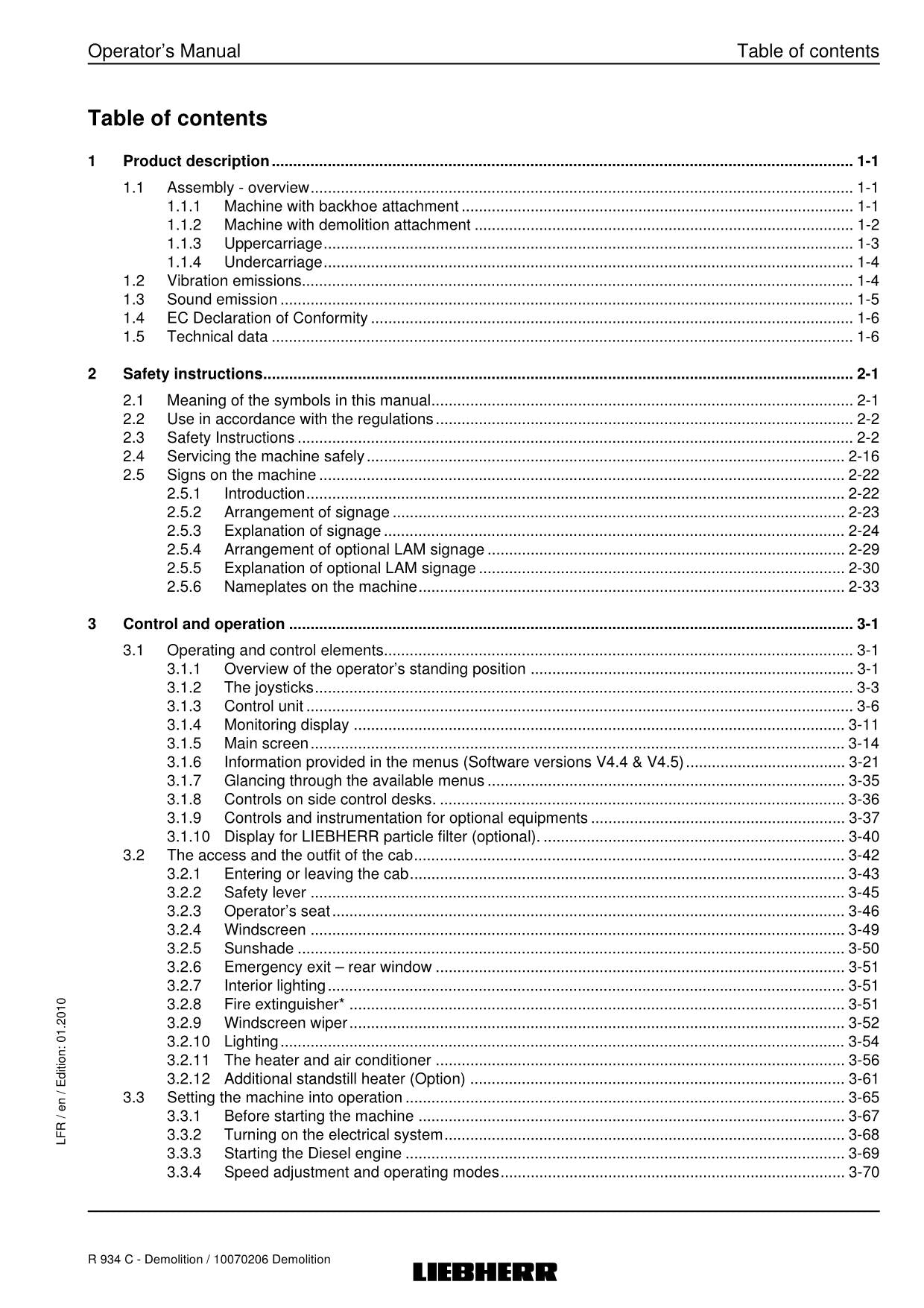 Liebherr R934 C Demolition Excavator Operators manual serial 26400