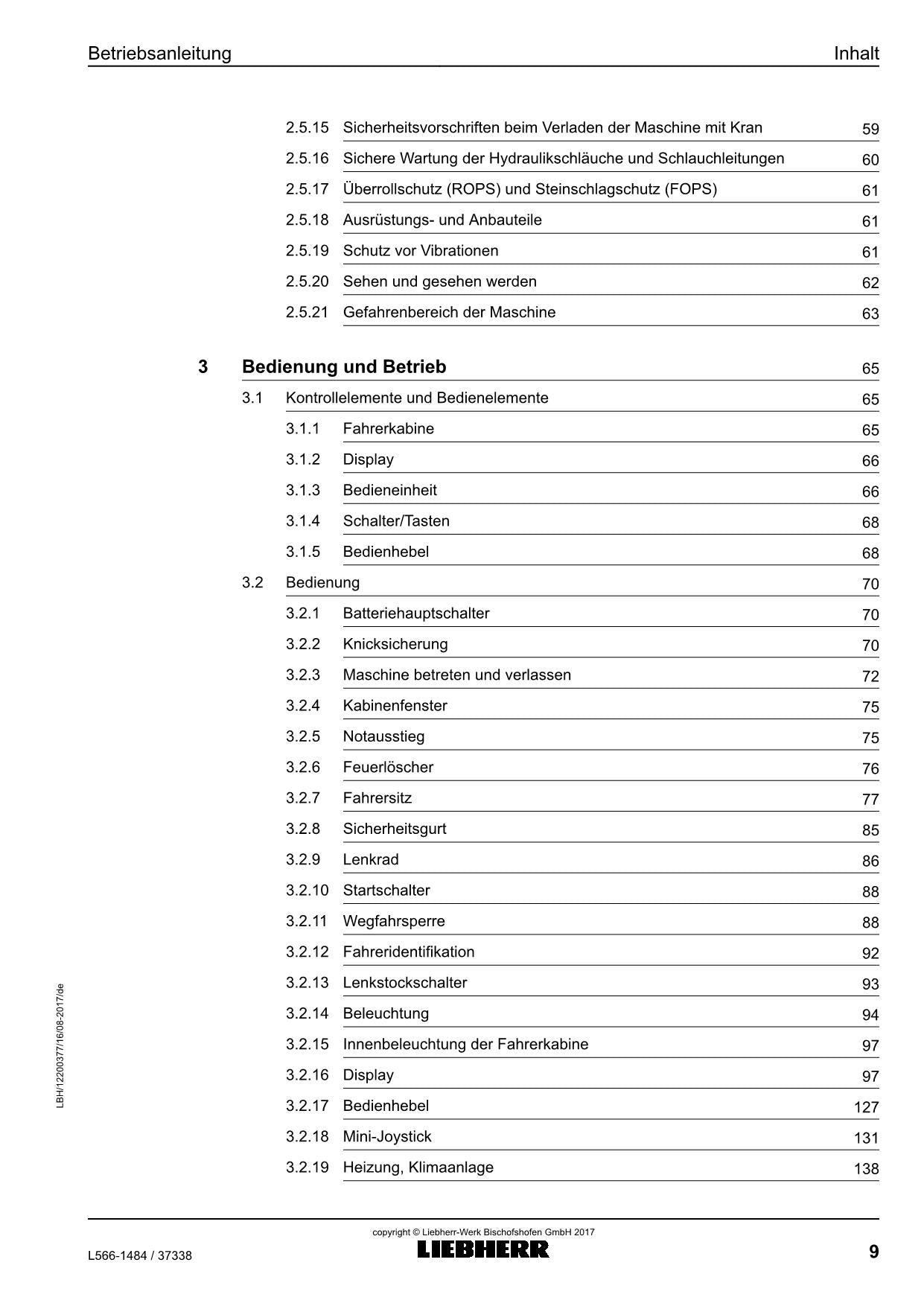 Liebherr L566 Radlader Betriebsanleitung ser 37338 USA CAN