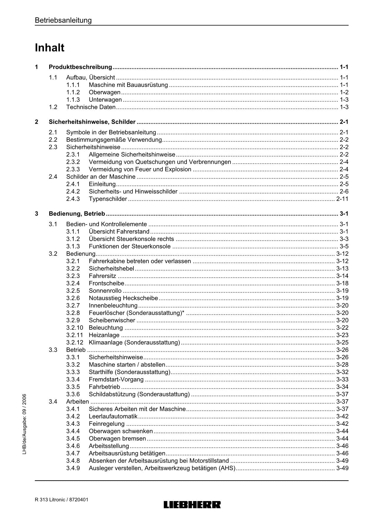 Liebherr R313 Litronic Hydraulikbagger Betriebsanleitung ser 636/27752