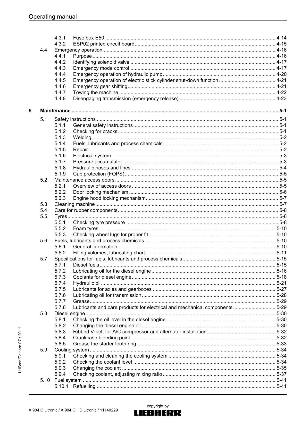 Liebherr A904 C Litronic A904 C HD Litronic Excavator Operators manual