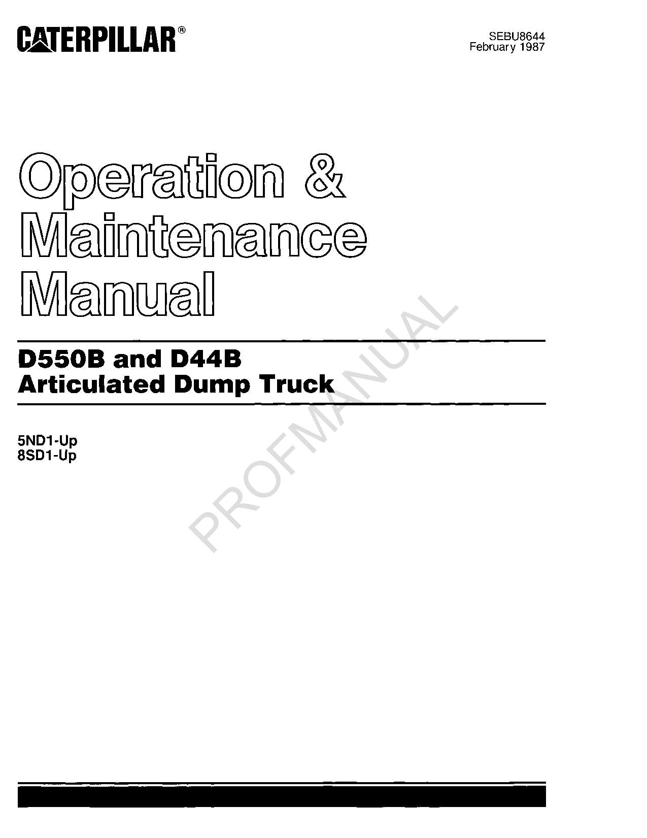 Caterpillar D550B D44B Articulated Dump Truck Operators Maintenance Manual