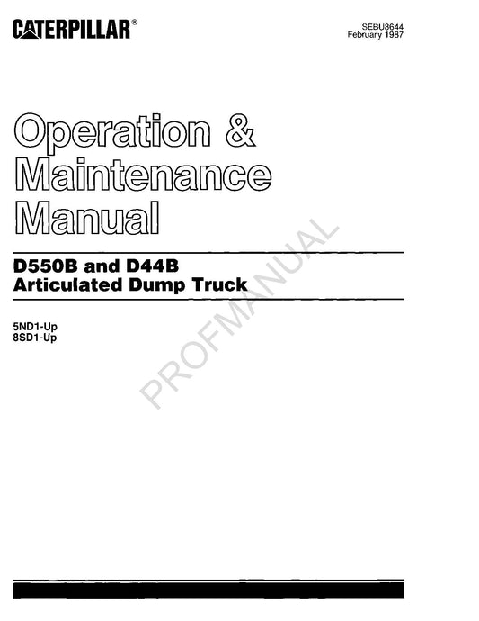 Caterpillar D550B D44B Articulated Dump Truck Operators Maintenance Manual