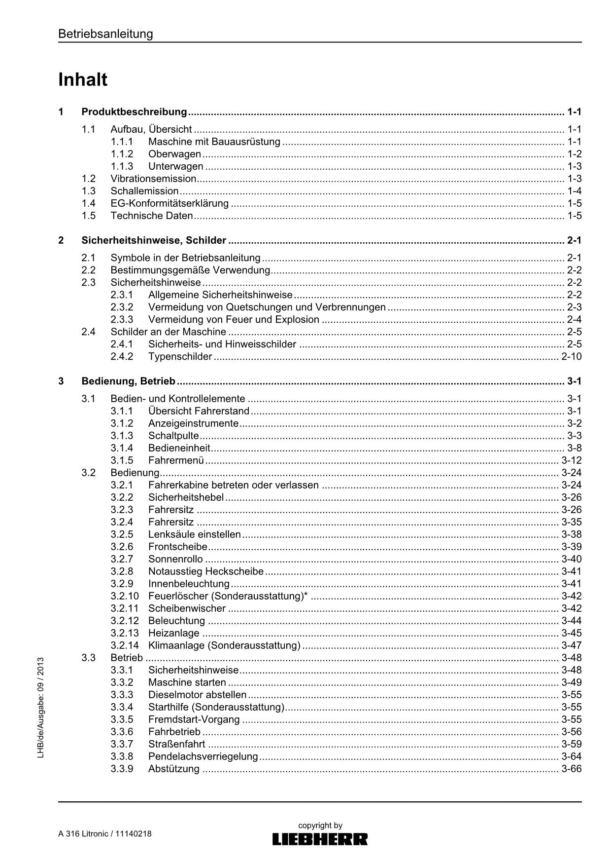 Liebherr A316 Litronic Hydraulikbagger Betriebsanleitung