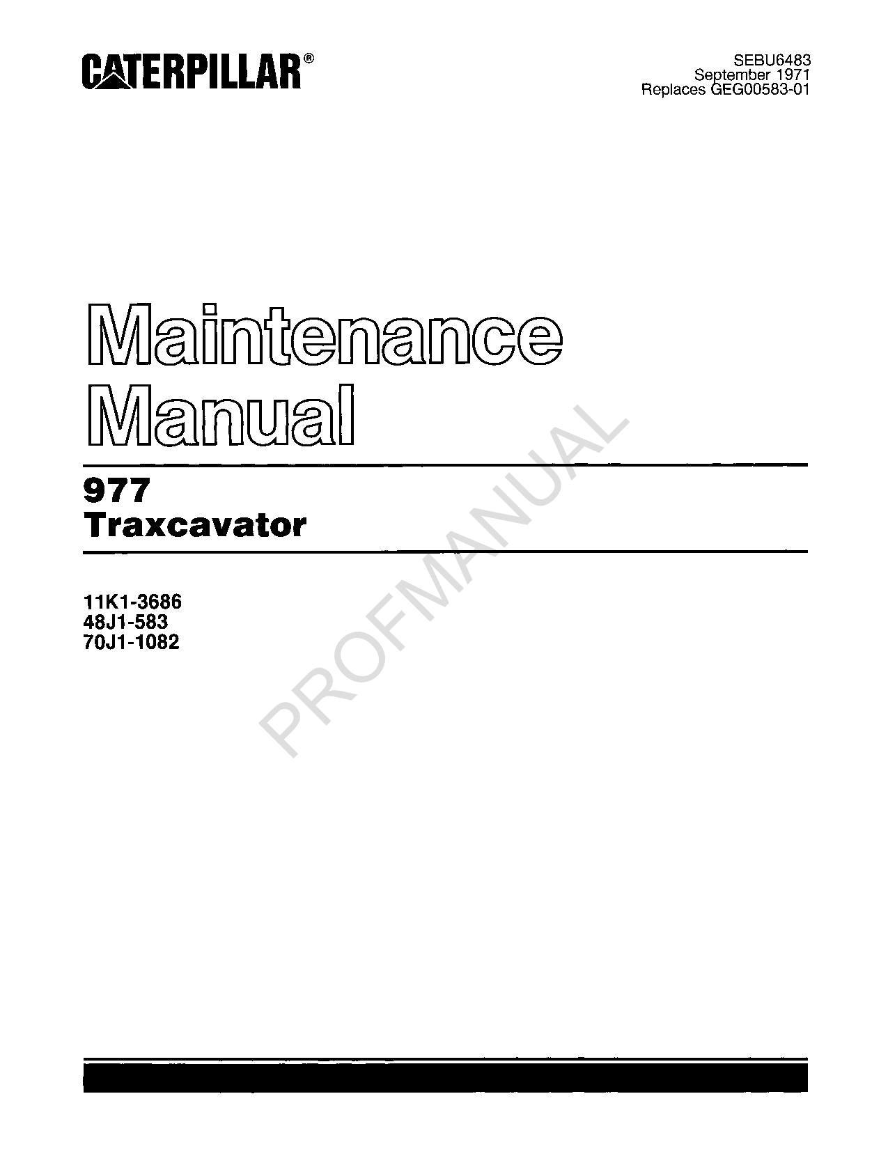 Manuel d'entretien de l'opérateur du Caterpillar 977 Traxcavator SEBU6483-00