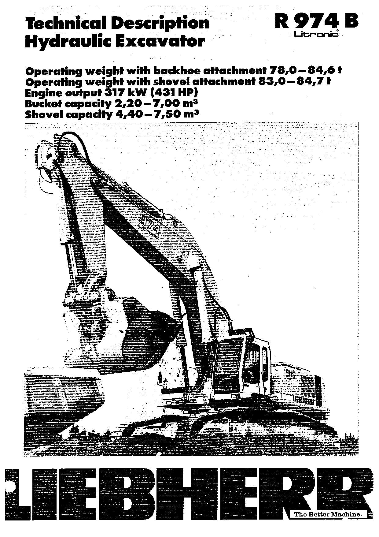 Liebherr R974 B Litronic Excavator Operators manual serial 1207