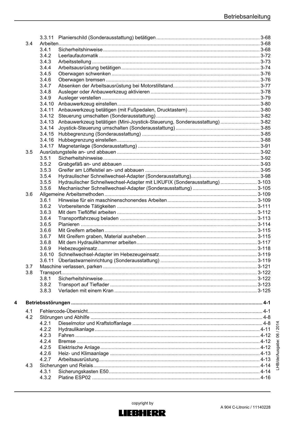 Liebherr A904 C-Litronic Hydraulikbagger Betriebsanleitung 11140228