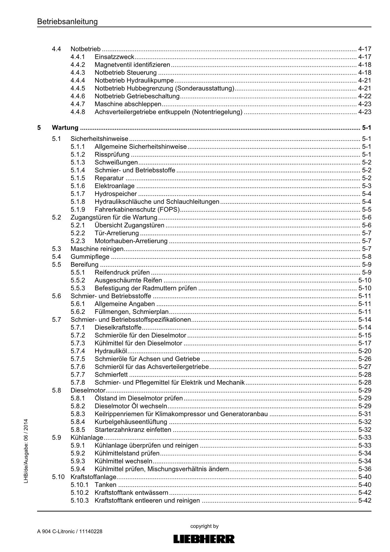 Liebherr A904 C-Litronic Hydraulikbagger Betriebsanleitung 11140228