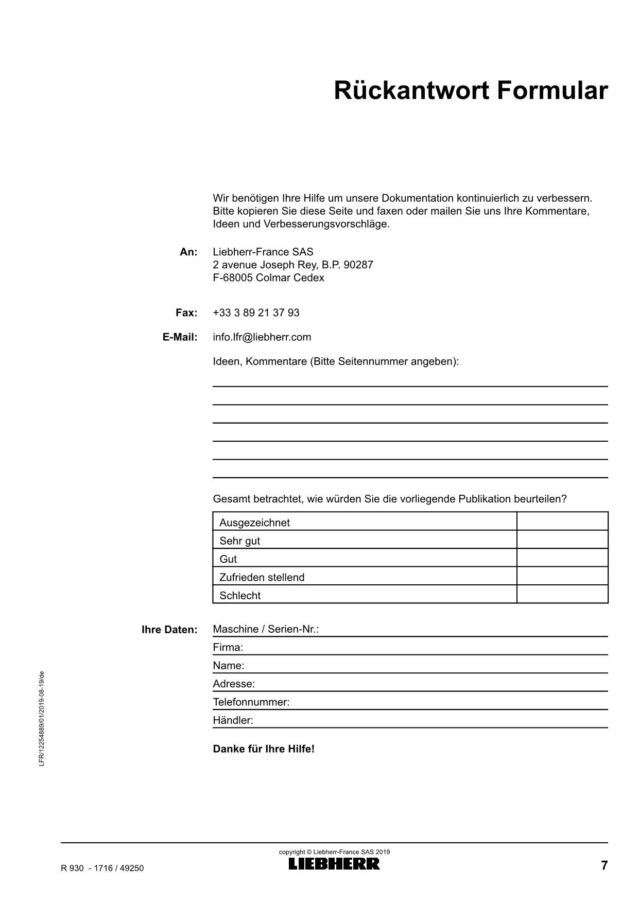 Liebherr R930 Hydraulikbagger Manuel d'instructions