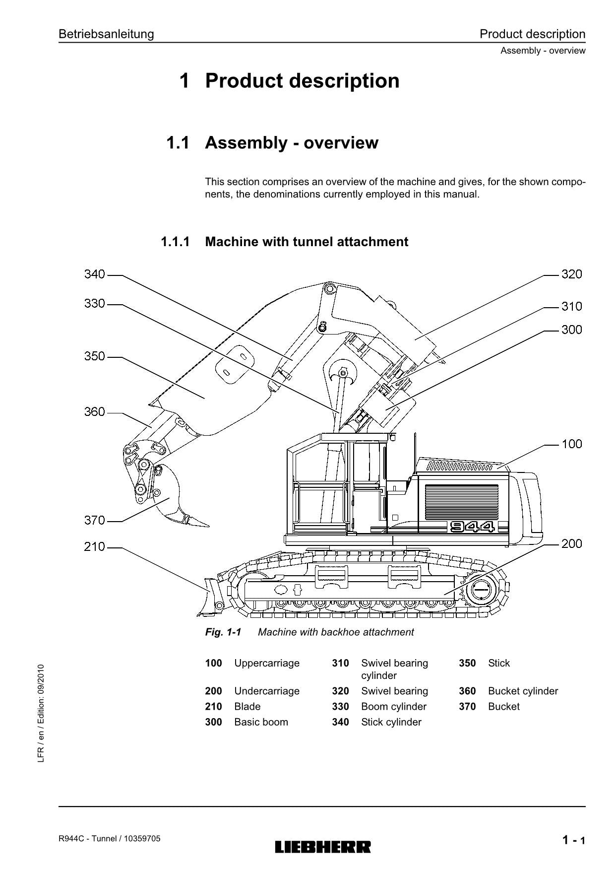 Liebherr R944 C Tunnelbagger Bedienungsanleitung Seriennummer 26800