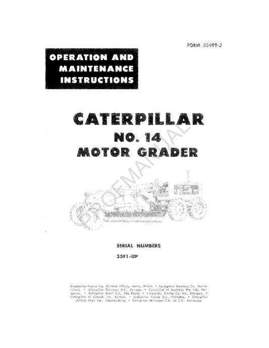 Caterpillar 14 Motor Grader Operators Maintenance Manual 35F1-Up