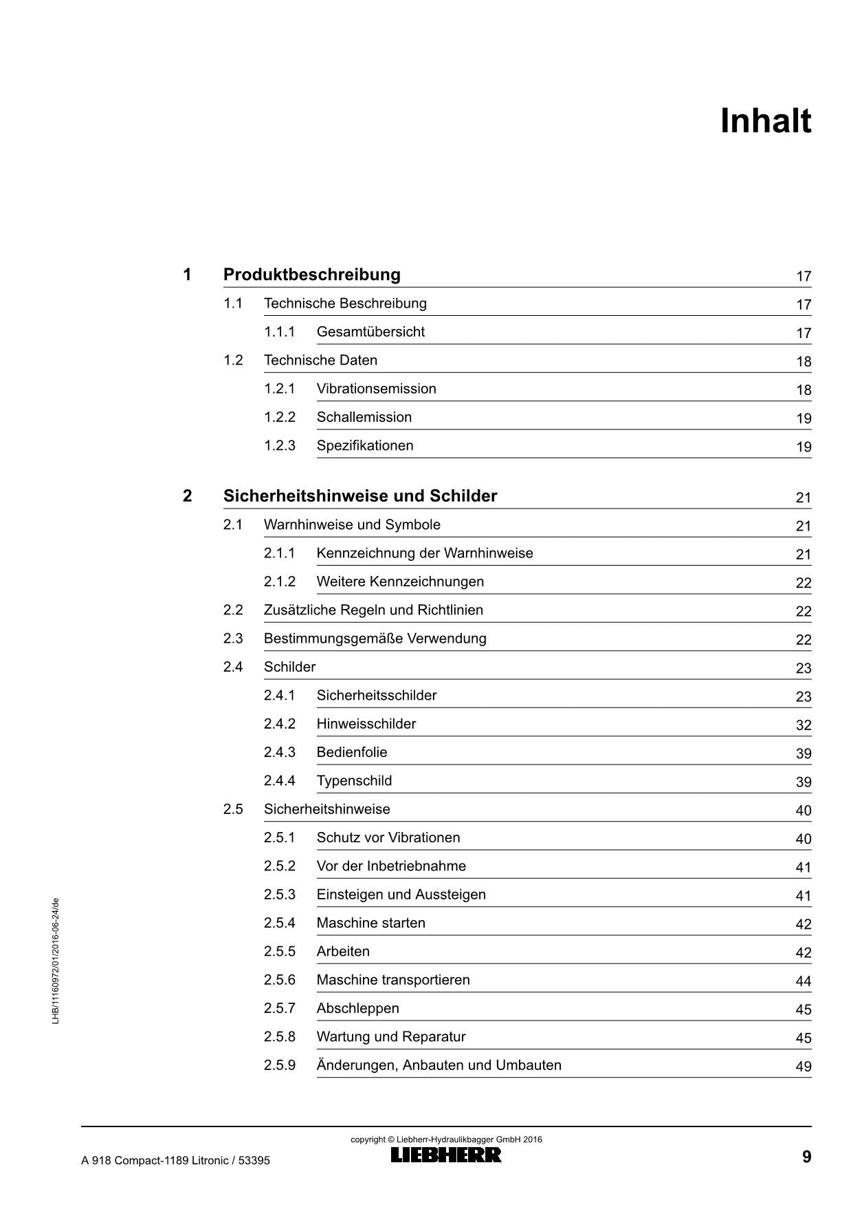 Liebherr A918 CompacTLitronic Mobilbagger Manuel d'instructions