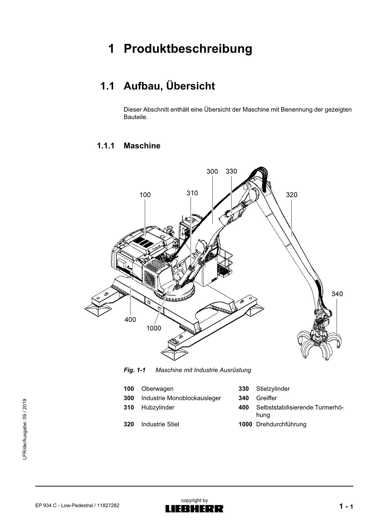 Liebherr EP934 C Ensacheuse hydraulique à pied bas Betriebsanleitung