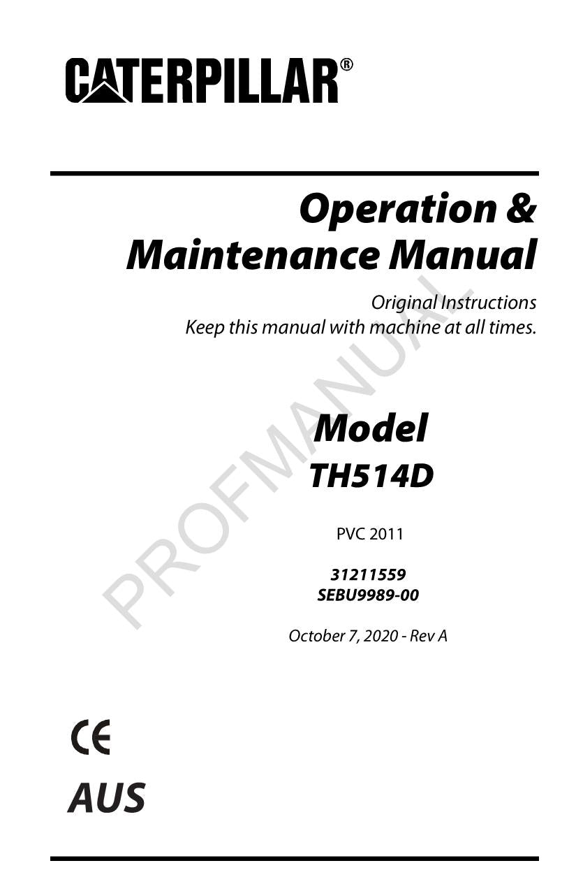 Wartungshandbuch für den Teleskoplader Caterpillar TH514D SEBU9989