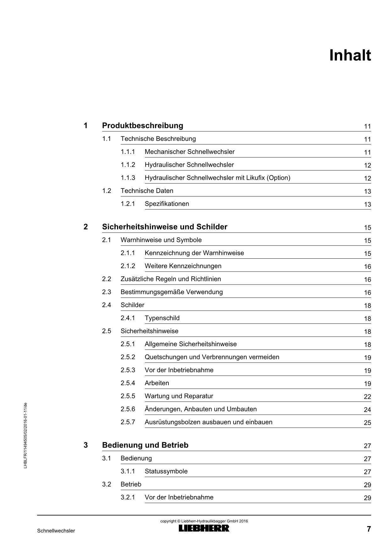 Liebherr SWA22 SWA33 SWA48 SWA66 SWA77 SWA92 Schnellwechsler Manuel d'instructions