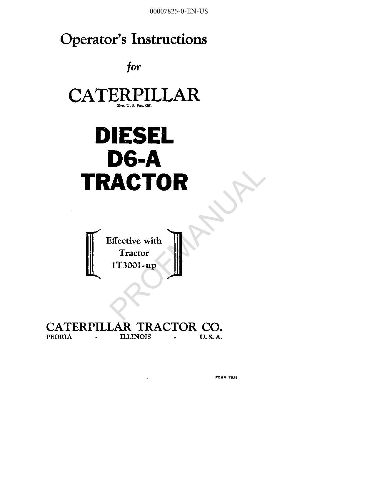 Caterpillar D6 A Tractor Operators Maintenance Manual