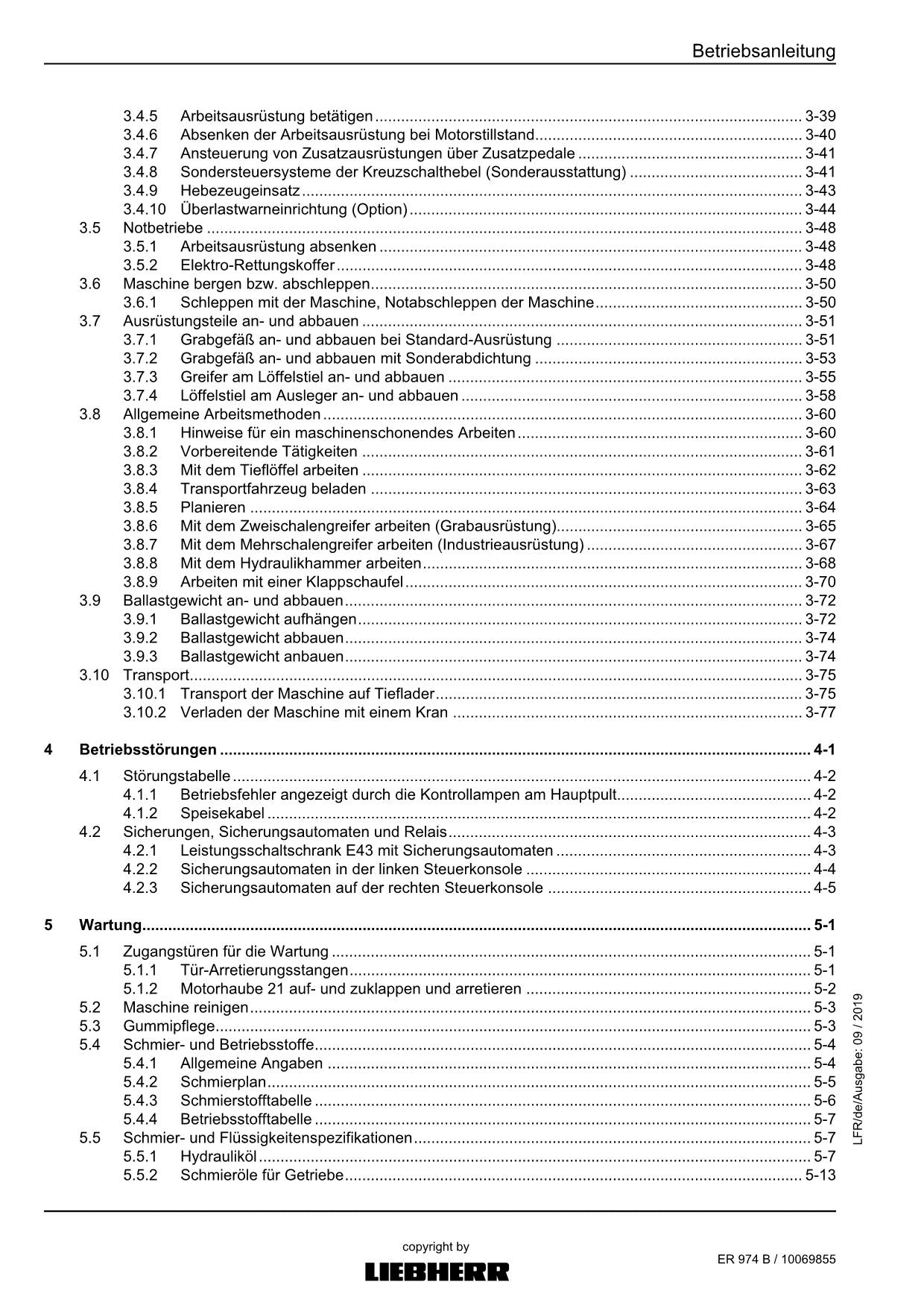 Liebherr ER974 B Hydraulikbagger Betriebsanleitung