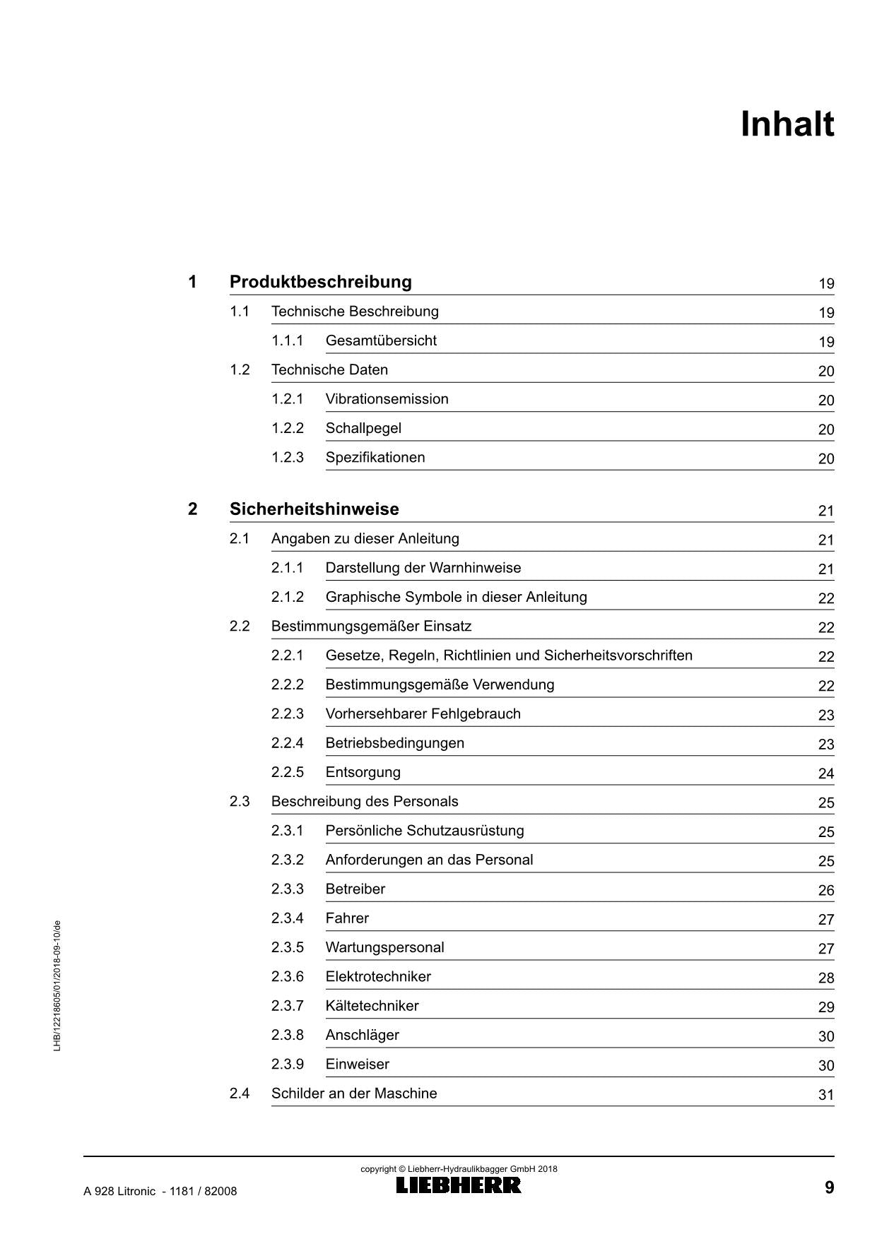 Liebherr A928 Litronic Mobilbagger Manuel d'instructions