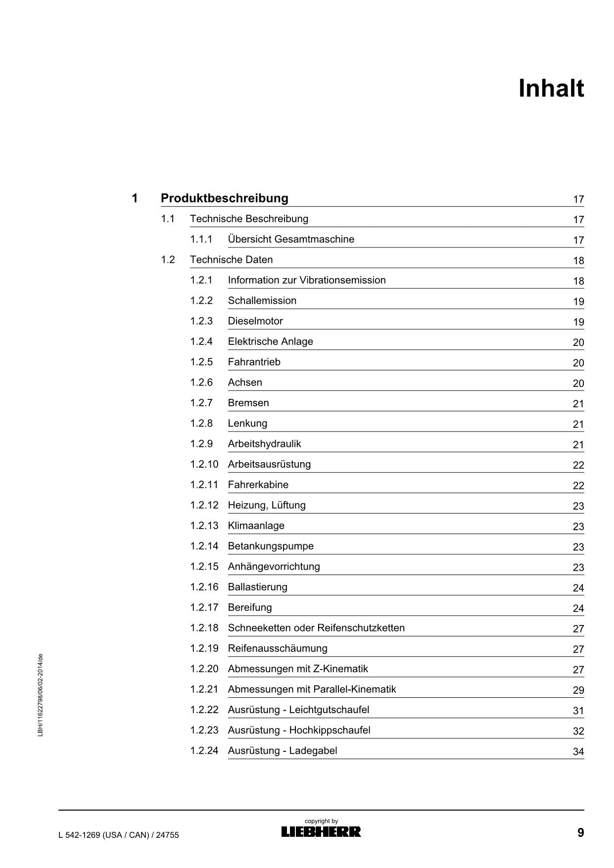 Liebherr L542 USACAN Radlader Betriebsanleitung ser 24755