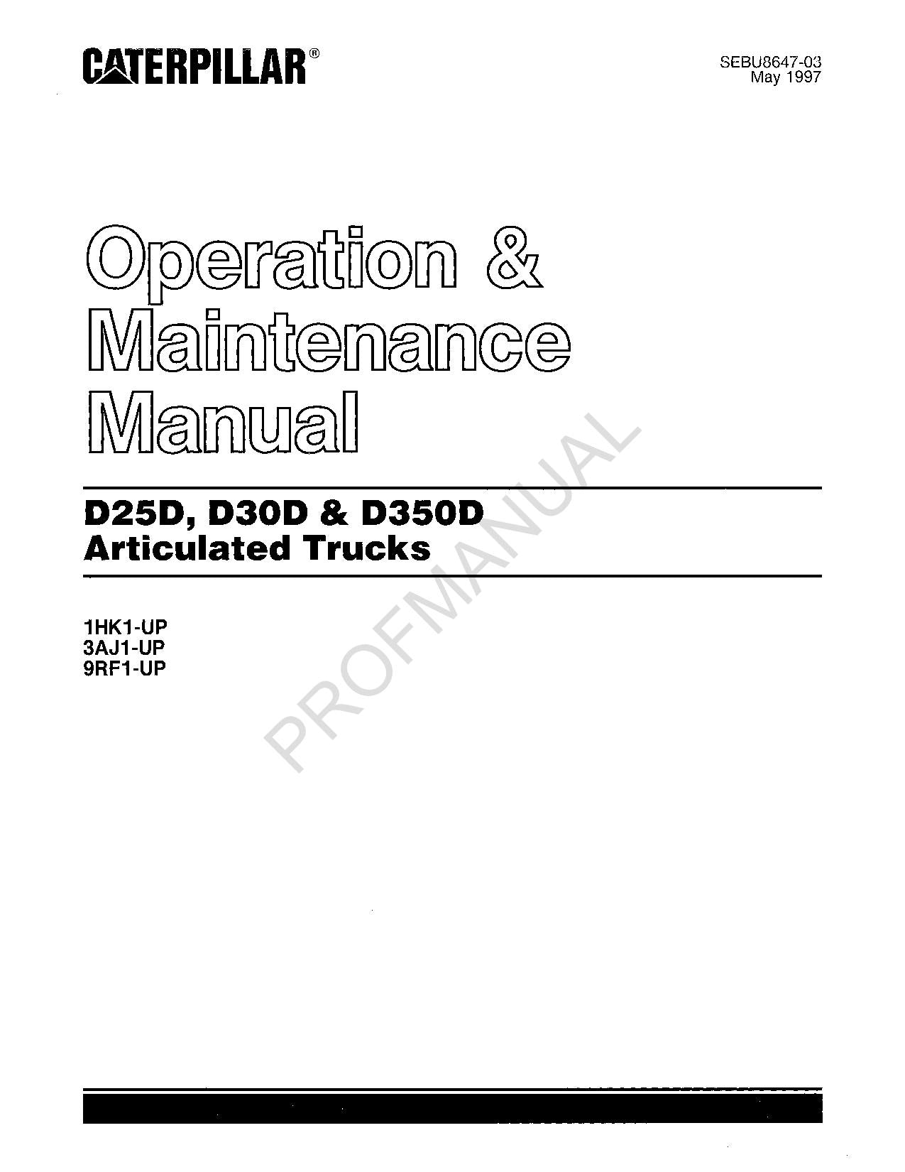 Manuel d'entretien des opérateurs de camions articulés Caterpillar D25D D30D D350D