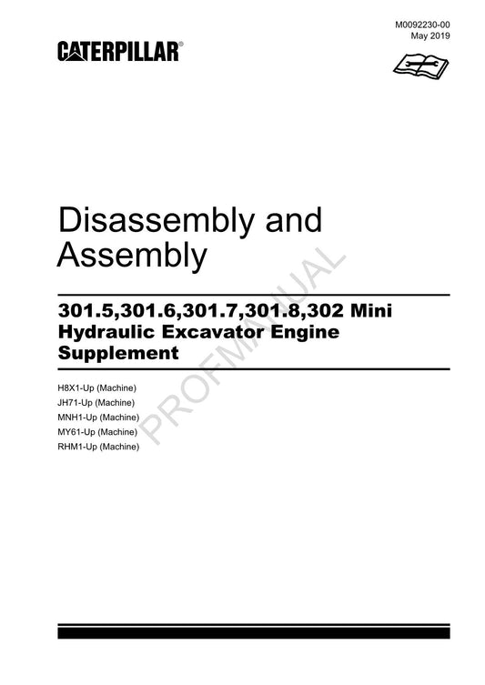 Caterpillar 301.5 301.6 Excavator Engine Suppl Service Manual Disassem Assem