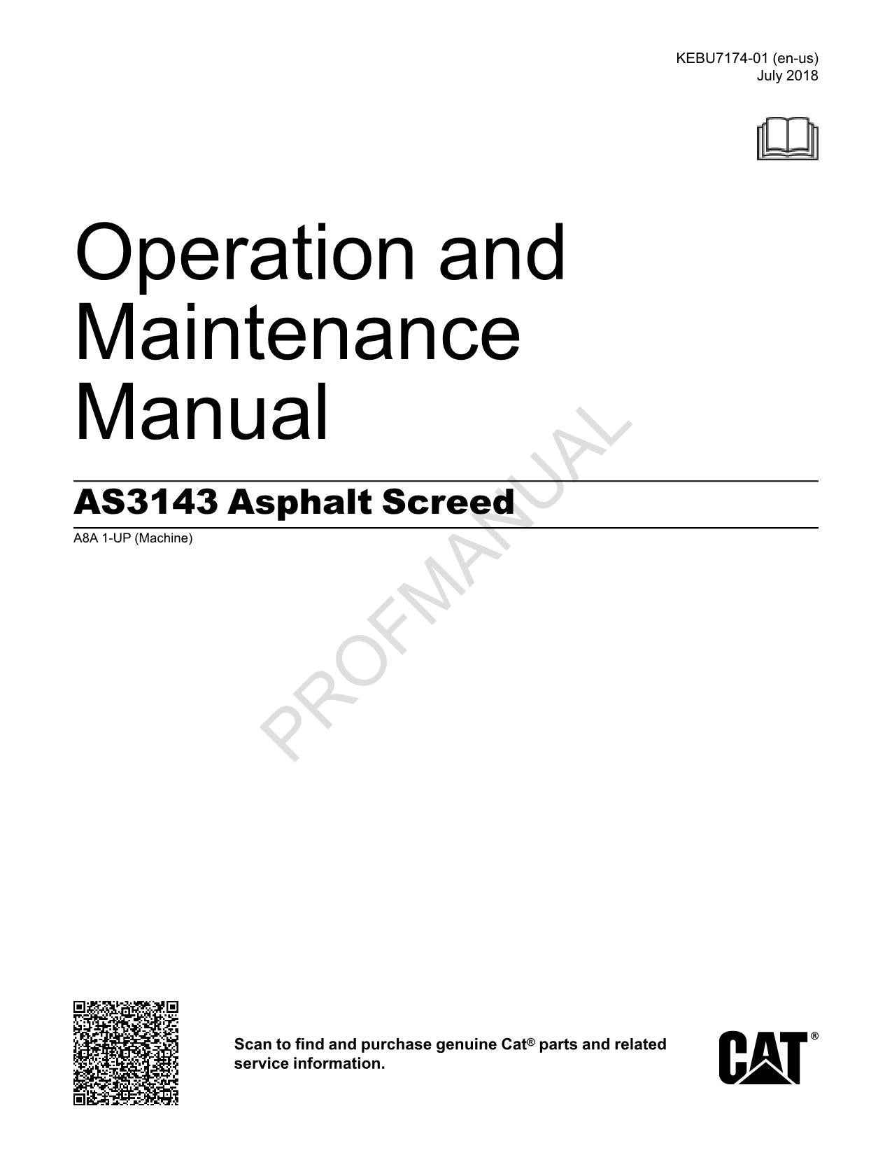 Caterpillar AS3143 Screed Operators Maintenance Manual