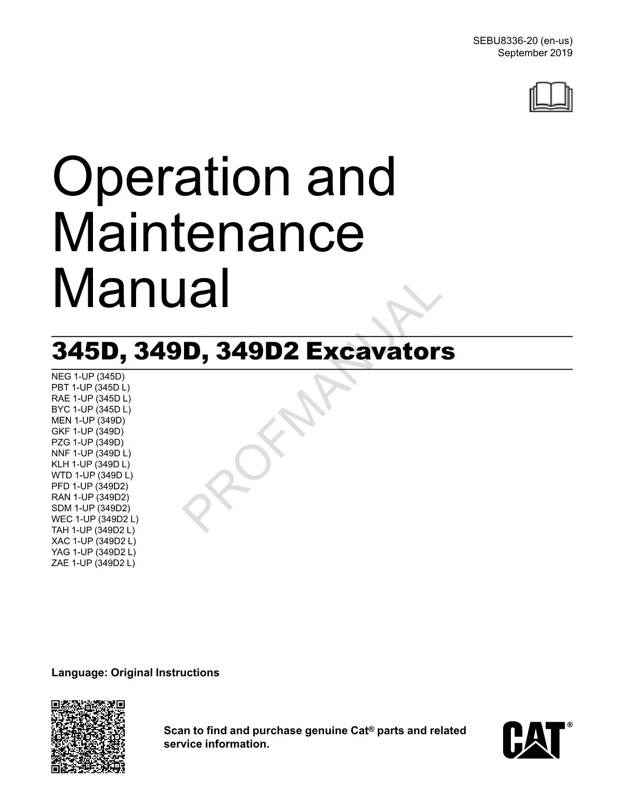 Caterpillar 345D 349D 349D2 Baggerbediener Wartungshandbuch SEBU8336