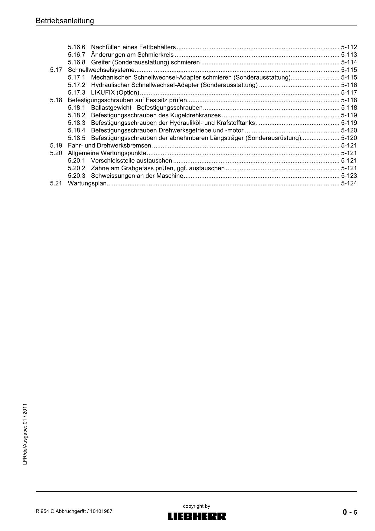 Liebherr R954 C miTverlängerten Abbruchausrüstung bagger Betriebsanleitung