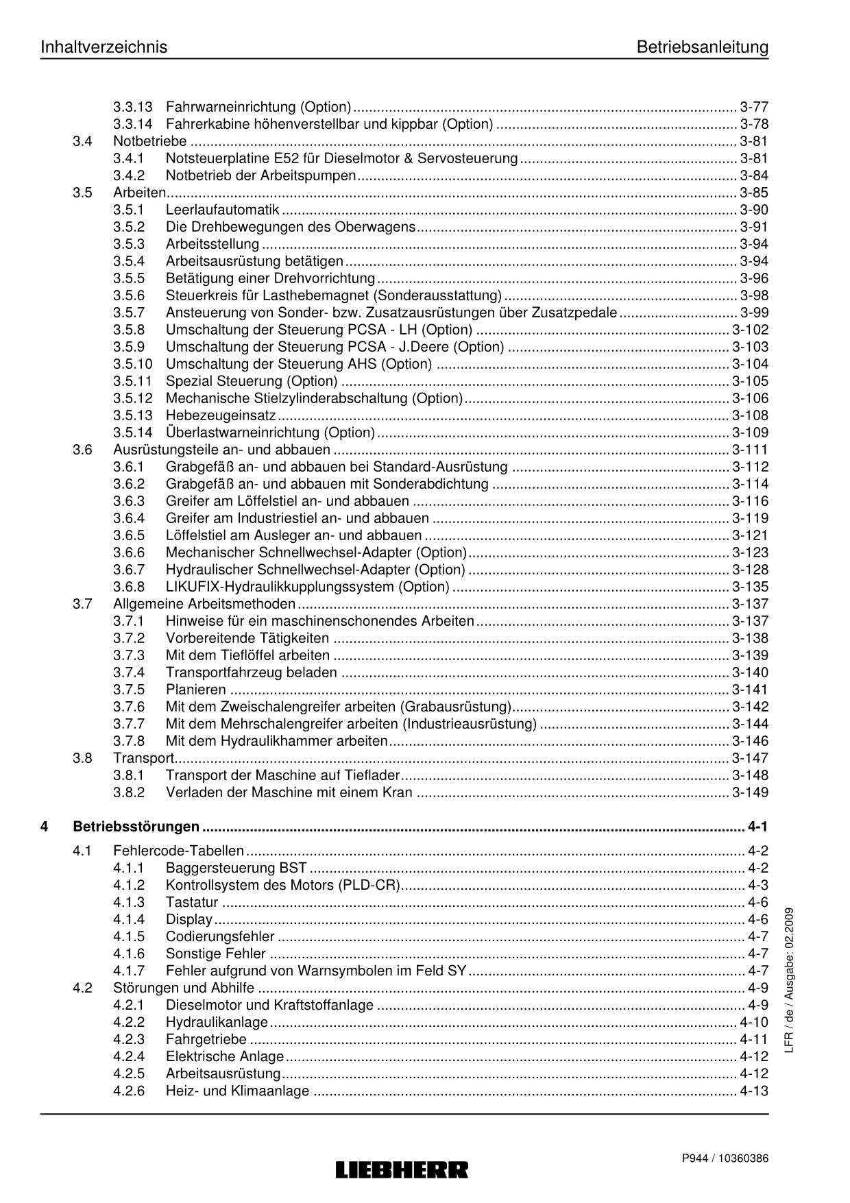 Liebherr P944 Hydraulikbagger Manuel d'instructions