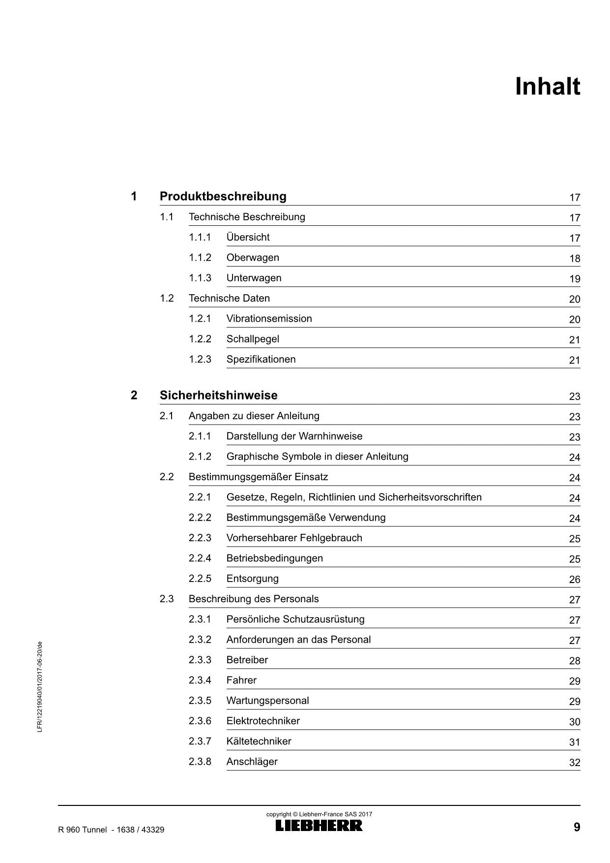 Liebherr R960 Tunnel Hydraulikbagger Manuel d'instructions