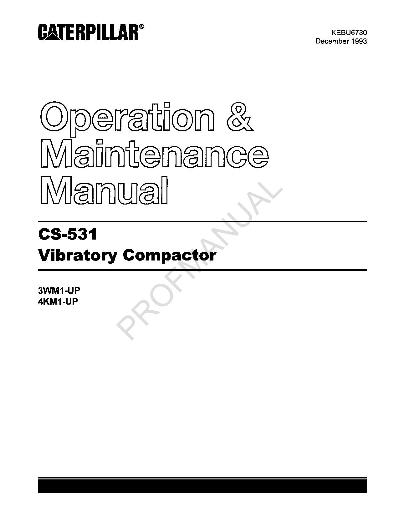 Caterpillar CS 531 Vibratory Compactor Operators Maintenance Manual