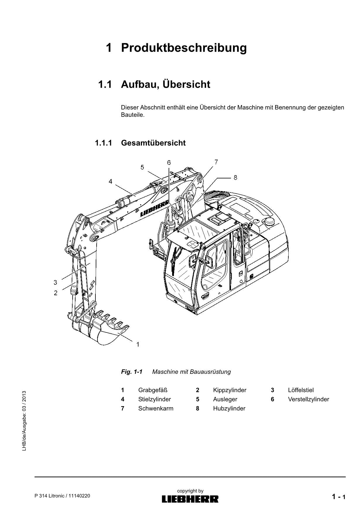 Liebherr P314 Litronic Hydraulikbagger Betriebsanleitung