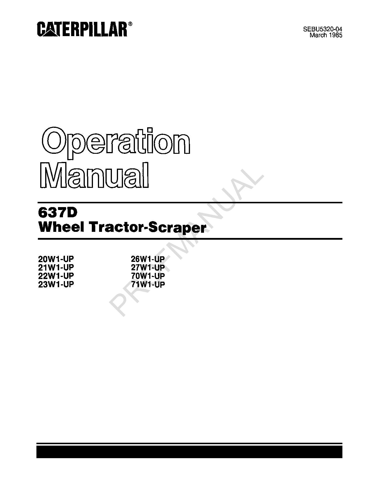 Caterpillar 637D Radtraktor Scraper Bediener Wartungshandbuch SEBU5320